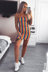 Multi Colour Bandeau Bodycon Mini Dress - Charlye-Dresses
