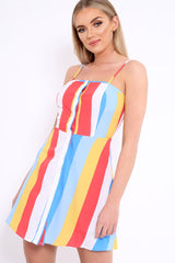 Multi Colour Block Button Front Cami Dress - Pansy-Dresses