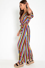 Multi Colour Plunge Wrap Belted Maxi Dress - Carri-Dresses