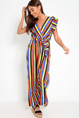 Multi Colour Plunge Wrap Belted Maxi Dress - Carri-Dresses
