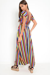 Multi Colour Plunge Wrap Belted Maxi Dress - Carri-Dresses