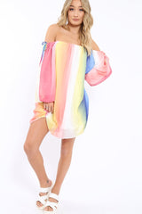 Multi Coloured Bardot Shift Dress - Edie-Dresses