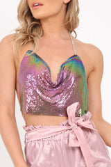 Multi Coloured Cowl Neck Chainmail Top - Shirel-Jewellery