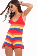 Multi Coloured Crochet Playsuit - Aayah-Playsuits