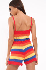 Multi Coloured Crochet Playsuit - Aayah-Playsuits