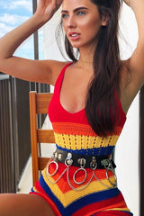 Multi Coloured Crochet Playsuit - Aayah-Playsuits