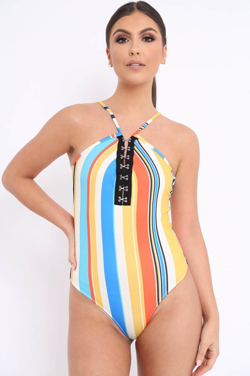 Multi Coloured Hook and Eye Closure Bodysuit - Aania-Bodysuits