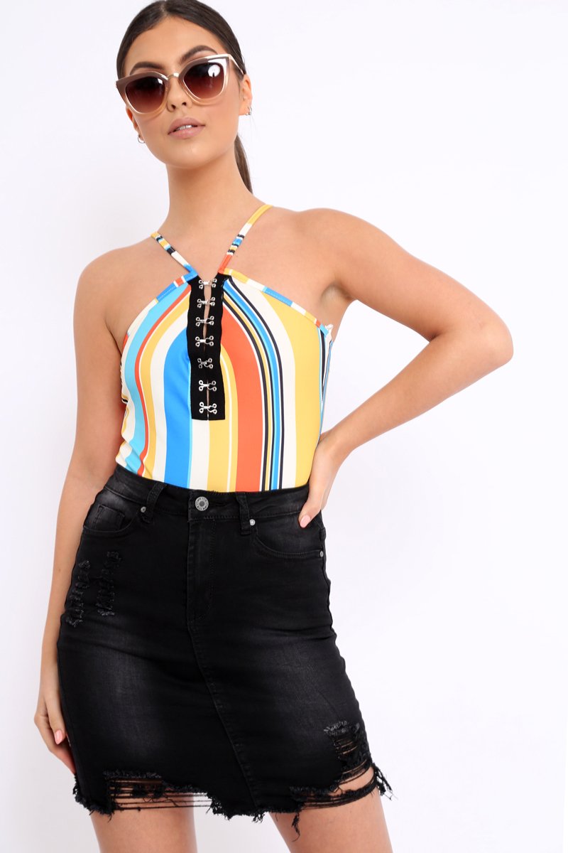 Multi Coloured Hook and Eye Closure Bodysuit - Aania-Bodysuits