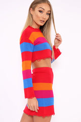 Multi Coloured Knitted Cropped Jumper And Skirt Co-Ord - Lahna-Co-ords