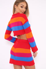 Multi Coloured Knitted Cropped Jumper And Skirt Co-Ord - Lahna-Co-ords