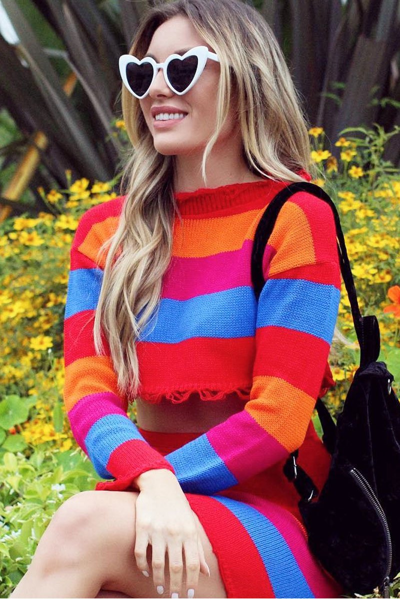 Multi Coloured Knitted Cropped Jumper And Skirt Co-Ord - Lahna-Co-ords