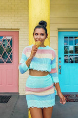 Multi Coloured Pastel Knitted Cropped Jumper And Skirt Co-Ord - Lahna-Co-ords