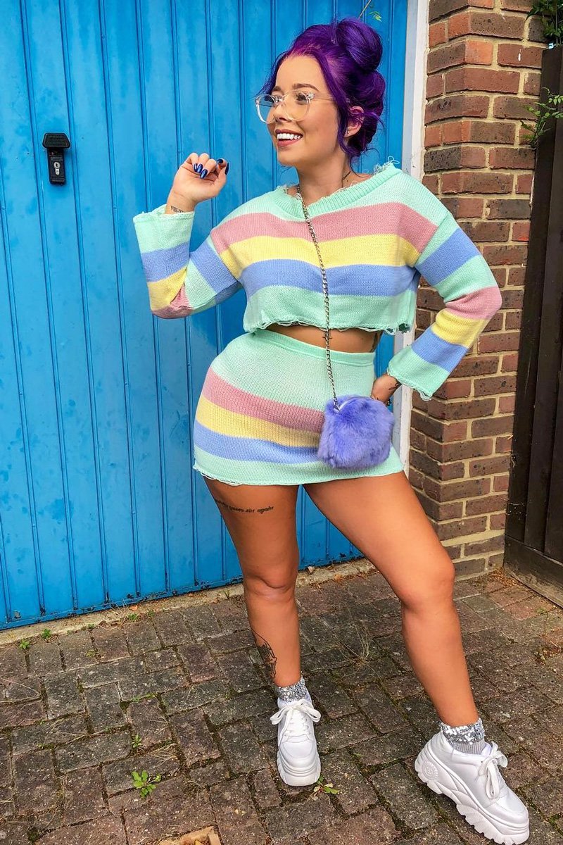 Multi Coloured Pastel Knitted Cropped Jumper And Skirt Co-Ord - Lahna-Co-ords