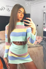Multi Coloured Pastel Knitted Cropped Jumper And Skirt Co-Ord - Lahna-Co-ords