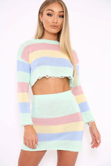 Multi Coloured Pastel Knitted Cropped Jumper And Skirt Co-Ord - Lahna-Co-ords