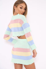 Multi Coloured Pastel Knitted Cropped Jumper And Skirt Co-Ord - Lahna-Co-ords