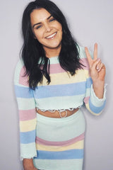 Multi Coloured Pastel Knitted Cropped Jumper And Skirt Co-Ord - Lahna-Co-ords