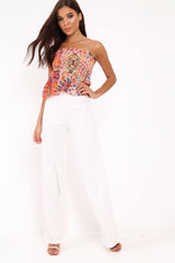 Multi Coloured Patterned Ruched Peplum Crop Top - Idiana-Crop Tops