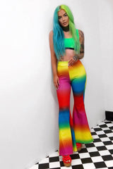 Multi Coloured Rainbow Flared Trousers - Chessa-Trousers