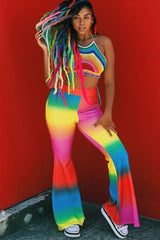 Multi Coloured Rainbow Flared Trousers - Chessa-Trousers
