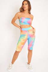 Multi Coloured Tie Dye Cropped Top and Cycling Shorts Co-ord - Dianna-Co-ords