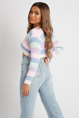 Multi Pastel Colour Tie Front Knit Top - Irah-Tops
