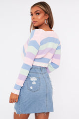 Multi Pastel Colour Tie Front Knit Top - Irah-Tops