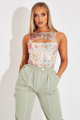 Multi Pastel Marble Cut Out Bodysuit - Darcy-Bodysuits
