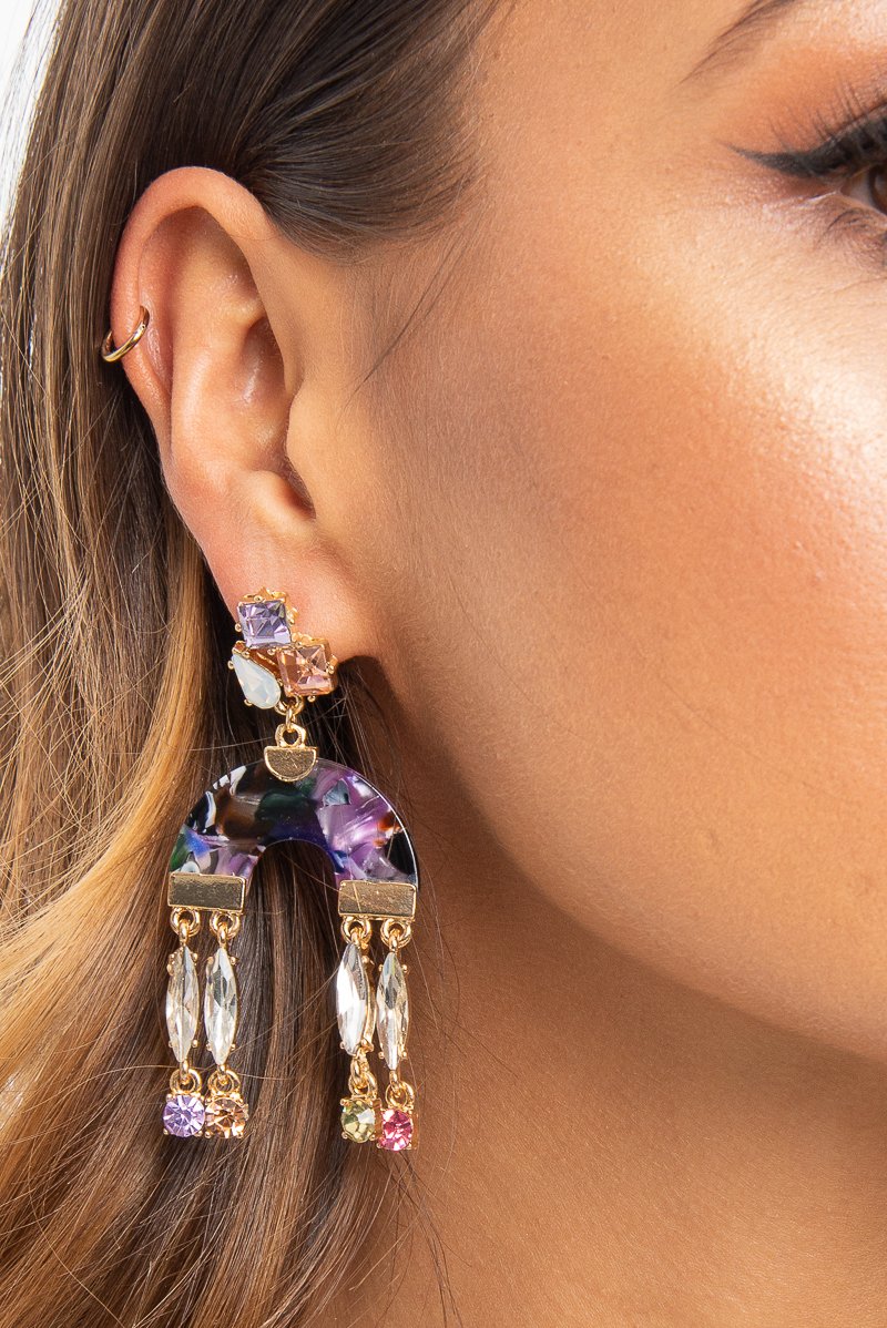 Multi Resin Embellished Gem Earrings - Tristina-Jewellery