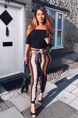 Multi Rust Stripe Tie Waist Tapered Trousers - Midori-Trousers