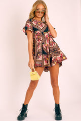 Multi Scarf Print Tiered Smock Dress - Natilea-Dresses