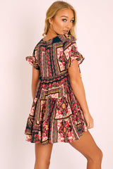 Multi Scarf Print Tiered Smock Dress - Natilea-Dresses