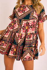Multi Scarf Print Tiered Smock Dress - Natilea-Dresses