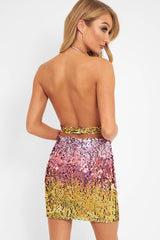Multi Sequin Halter Cowl Neck Backless Mini Dress - Chloee-Dresses