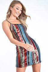 Multi Sequin Stripe Cami Mini Dress - Leona-Dresses