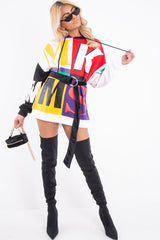 Multi Slogan Print Colour Block Hoodie - Athira-Hoodies