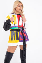 Multi Slogan Print Colour Block Hoodie - Athira-Hoodies