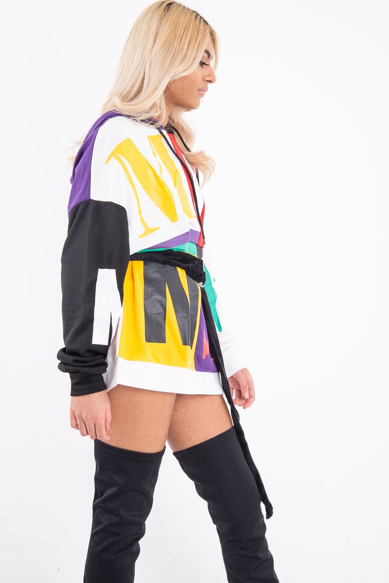 Multi Slogan Print Colour Block Hoodie - Athira-Hoodies