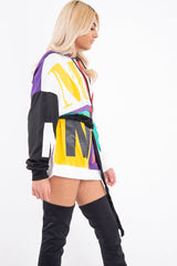 Multi Slogan Print Colour Block Hoodie - Athira-Hoodies