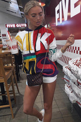 Multi Slogan Print Colour Block Hoodie - Athira-Hoodies