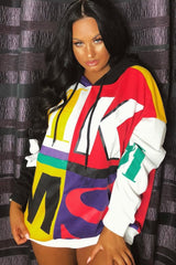 Multi Slogan Print Colour Block Hoodie - Athira-Hoodies