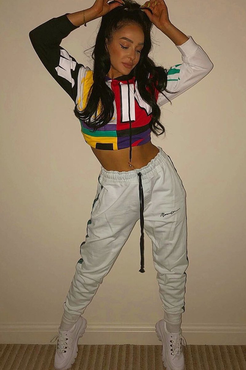 Multi Slogan Print Colour Block Hoodie - Athira-Hoodies
