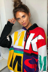 Multi Slogan Print Colour Block Hoodie - Athira-Hoodies