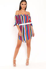 Multi Stripe Bardot Shift Dress - Lyrika-Dresses