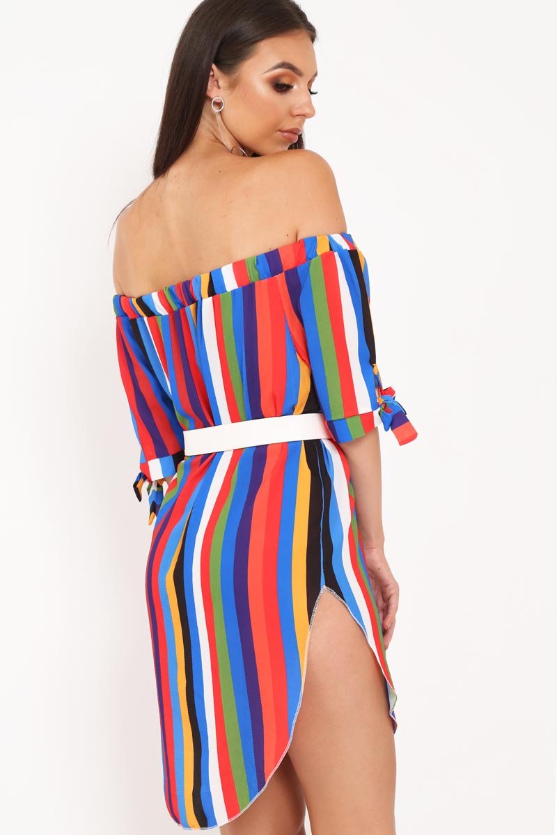 Multi Stripe Bardot Shift Dress - Lyrika-Dresses