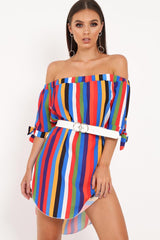 Multi Stripe Bardot Shift Dress - Lyrika-Dresses