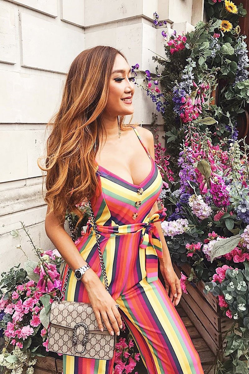 Multi Stripe Button Detail Culotte Jumpsuit - Sapphira-Jumpsuits