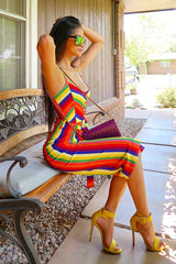 Multi Stripe Button Detail Culotte Jumpsuit - Sapphira-Jumpsuits