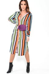 Multi Stripe Button Down Shirt Dress - Wryn-Dresses