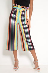 Multi Stripe Paper Bag Tie Waist Culottes - Sada-Trousers